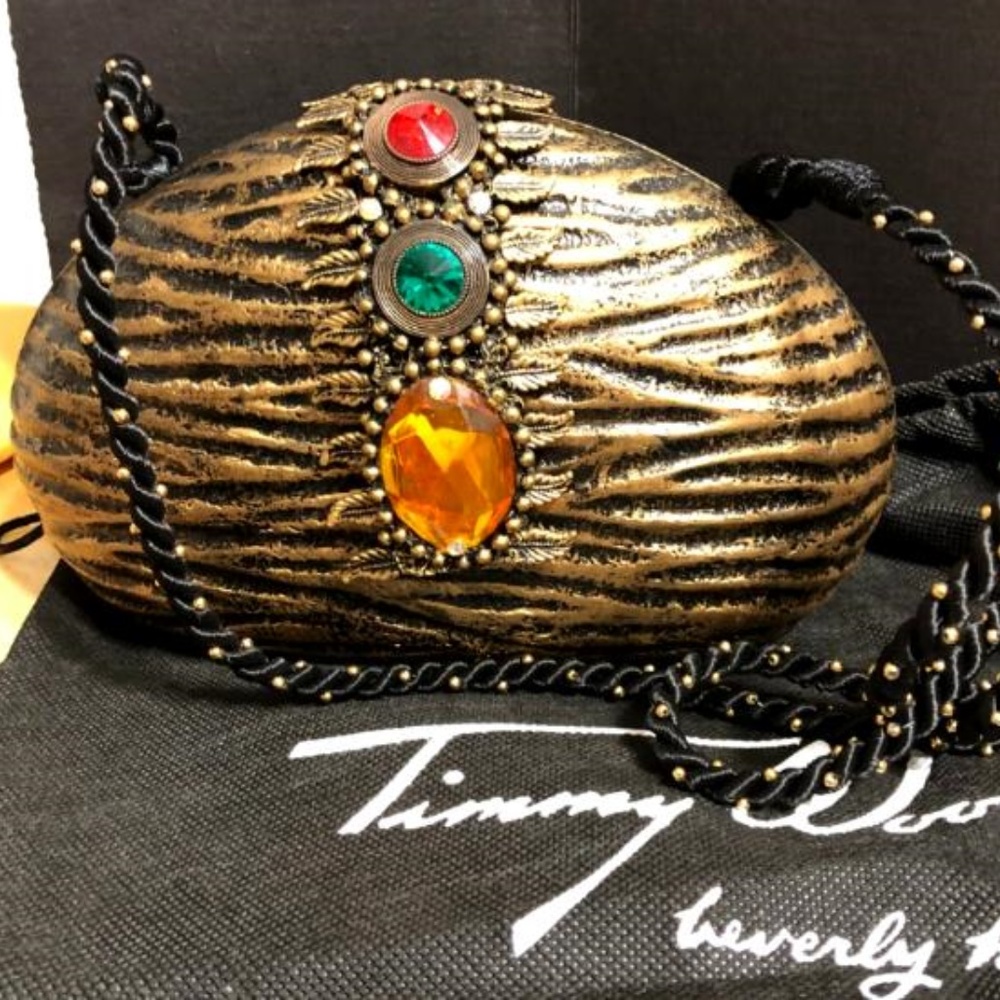 TIMMY WOODS-BLACK & GOLD BAG WITH RHINESTONES